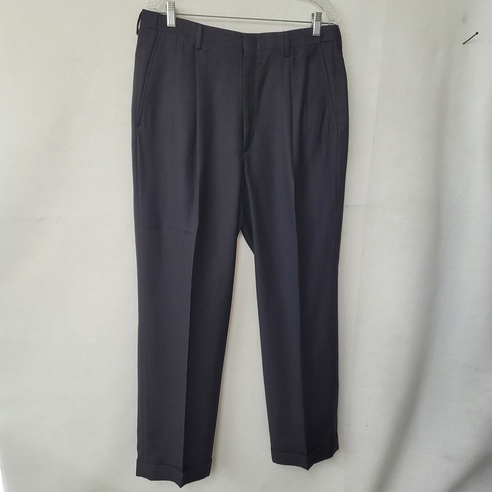 Haggar Mens Dress Pants 36x31 Black Pleated Cuffed Career Formal Trousers Office